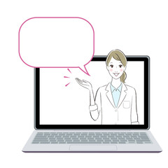 A woman doctor talking about something on the monitor