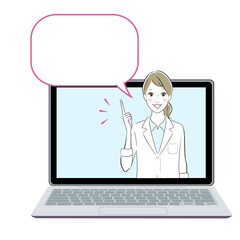 A woman doctor talking about something on the monitor