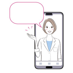 A doctor woman talking about something on the smartphone monitor