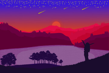 Fototapeta premium landscape sunset in mountains