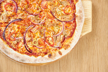 pizza on a wooden board