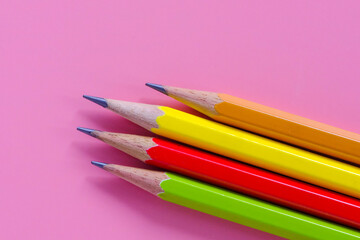 Fototapeta premium Pencils for drawing pictures that students use in school are placed on the floor.