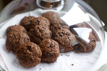 chocolate chip cookies with plastic cover on it