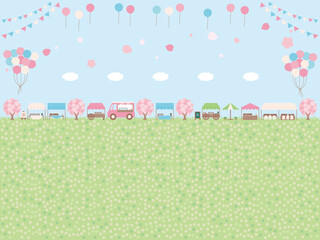 シンプルな春のマルシェの背景イラスト