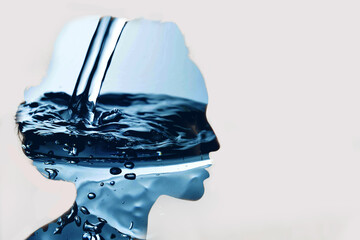 Multile exposure silhouette portrait of woman drinking water