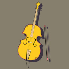 cello in yellow and pink tones hand drawing outline symbol icon on dark background. Vector © max