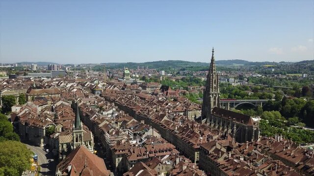 sunny day bern cityscape old town center aerial panorama 4k switzerland