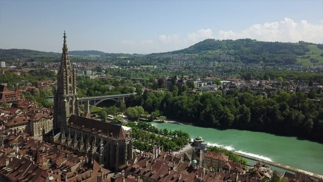 sunny day bern cityscape riverside bay aerial panorama 4k switzerland
