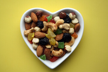 A mixture of nuts, dried fruits and candied fruits.