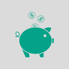 Golden Coins Fall In Piggy Bank Icon