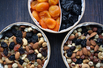 A mixture of nuts, dried fruits and candied fruits.