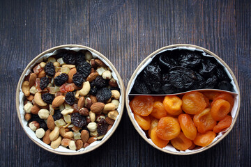 A mixture of nuts, dried fruits and candied fruits.
