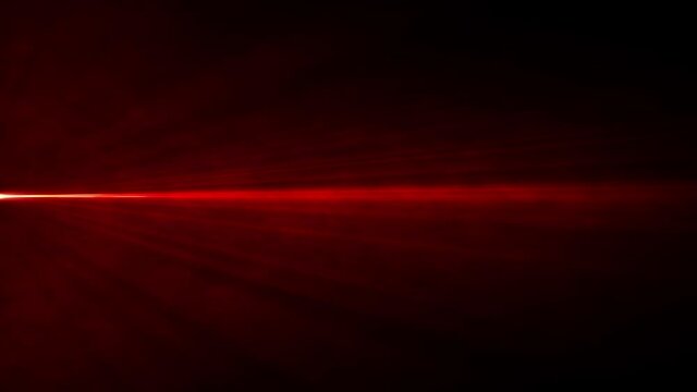Abstract Red Light Rays with Flowing Smoke Cloud from Left to Right. 4K 3D Flare Light Streaks Effect Seamless Loop Animation stock footage. Ray light leaks for elegant abstract background animation.