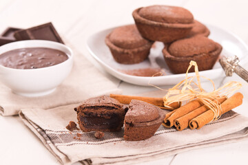 Pasticciotto cake with chocolate filling.