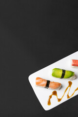 salmon, avocado and kanikama sashimi