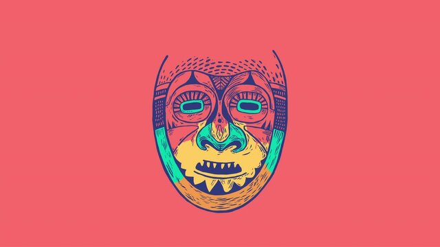 Tribal Mask Design. Drawing Style.  Animated drawing, decorative video background.