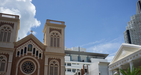 Fototapeta premium a Beautiful church and urban building in Bangkok Thailand