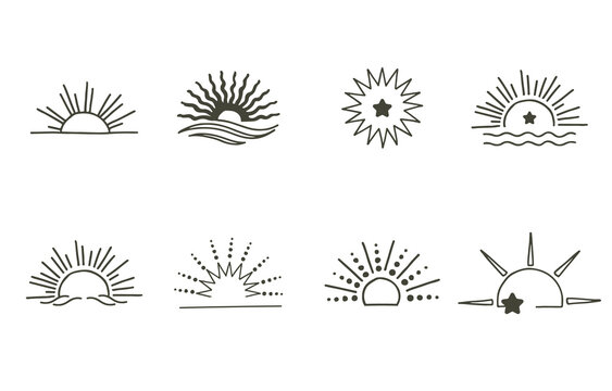 Collection of line design with sun,sea,wave.Editable vector illustration for website, sticker, tattoo,icon