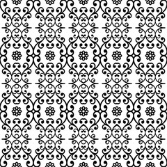 Floral ornament. Seamless abstract classic background with flowers. Pattern with repeating floral elements. Black and white ornament for fabric, wallpaper and packaging