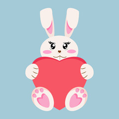 Cute baby bunny, rabbit with heart vector illustration. 