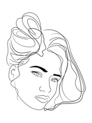 Woman face line art drawing art. Beautiful girl vector illustration.