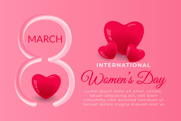 Beauty International Womens Day Vector Background. Happy womens day with realistic heart. Suitbale for banner, poster, greeting card.