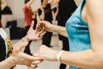 Kharkiv, Ukraine 21.02.21 Man and woman are dancing passionately salsa at class