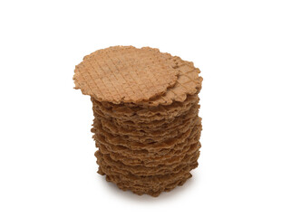 Stack of not sweet crispy wafers with spices isolated on white background