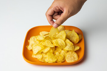 Crispy potato chips. Snacks Fast food or junk food snacks unhealthy concept.