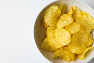Crispy potato chips. Snacks Fast food or junk food snacks unhealthy concept.
