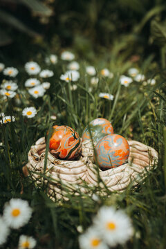 Easter Eggs, Bulgarian tradition, egg painting in bright colors. Eastern Europe culture, Velikden