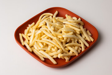 French fries Snack food crispy potato salty. Fast food or junk food snacks unhealthy concept.