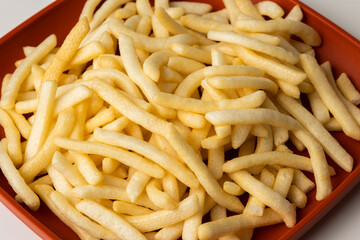 French fries Snack food crispy potato salty. Fast food or junk food snacks unhealthy concept.