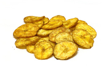 Banana chips isolated on white