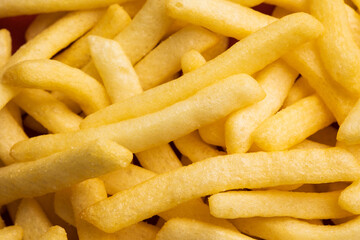 French fries Snack food crispy potato salty. Fast food or junk food snacks unhealthy concept.