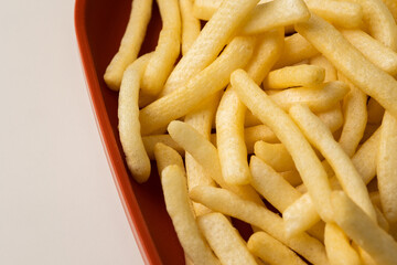 French fries Snack food crispy potato salty. Fast food or junk food snacks unhealthy concept.