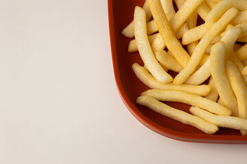 French fries Snack food crispy potato salty. Fast food or junk food snacks unhealthy concept.