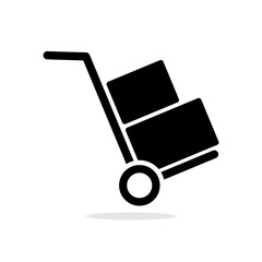 Handcart icon. A handcart with a box vector. Wheelbarrow for transportation of cargo. Isolated.