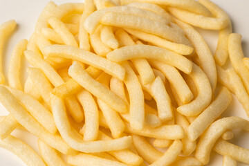 French fries Snack food crispy potato salty. Fast food or junk food snacks unhealthy concept.