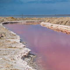 Pink canal at walvis bay, salt manufacturing area of Namibia