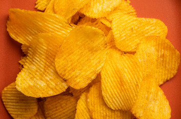 Crispy potato chips. Snacks Fast food or junk food snacks unhealthy concept.