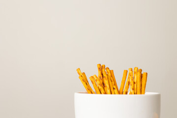 Crispy Pretzel Sticks salty. Snacks Fast food or junk food snacks unhealthy concept.