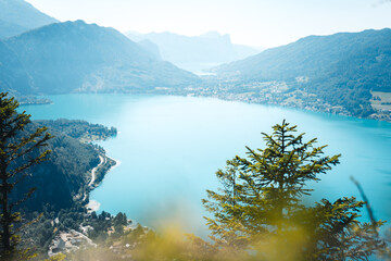 The Lake Atter (Attersee) from a viewpoint at the mount Schoberstein in Austria, Europe