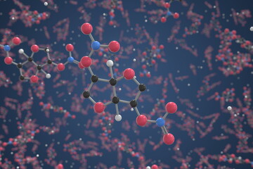 Molecule of Isosorbide dinitrate. Molecular model, science related 3d rendering