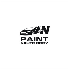 Flat and Modern Black Auto Sprayer, Auto Paint and Body car Logo Design 