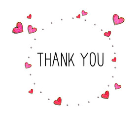 Thank you message with hand draw hearts - flat lay