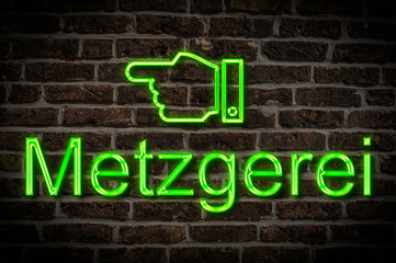 Obraz premium Leuchtreklame Metzgerei