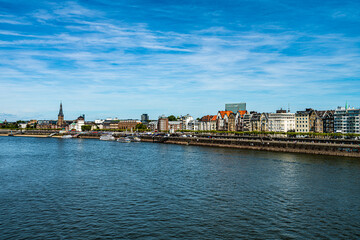 Fototapeta na wymiar Beautiful shore of Rhine river in Dusseldorf . Germany