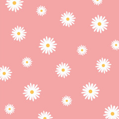 Pattern with chamomile flowers on pink background