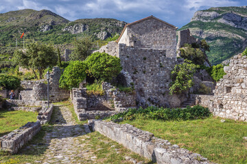 Fototapeta na wymiar Saint Verandas church in area of remains of historical fortress in Stari Bar town near Bar city, Montenegro